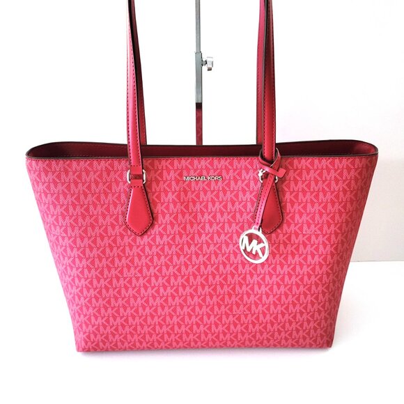 Michael Kors Sheila Large Multifunction Tote Shopper Handbag MK Logo Dark Raspbe - Picture 2 of 9